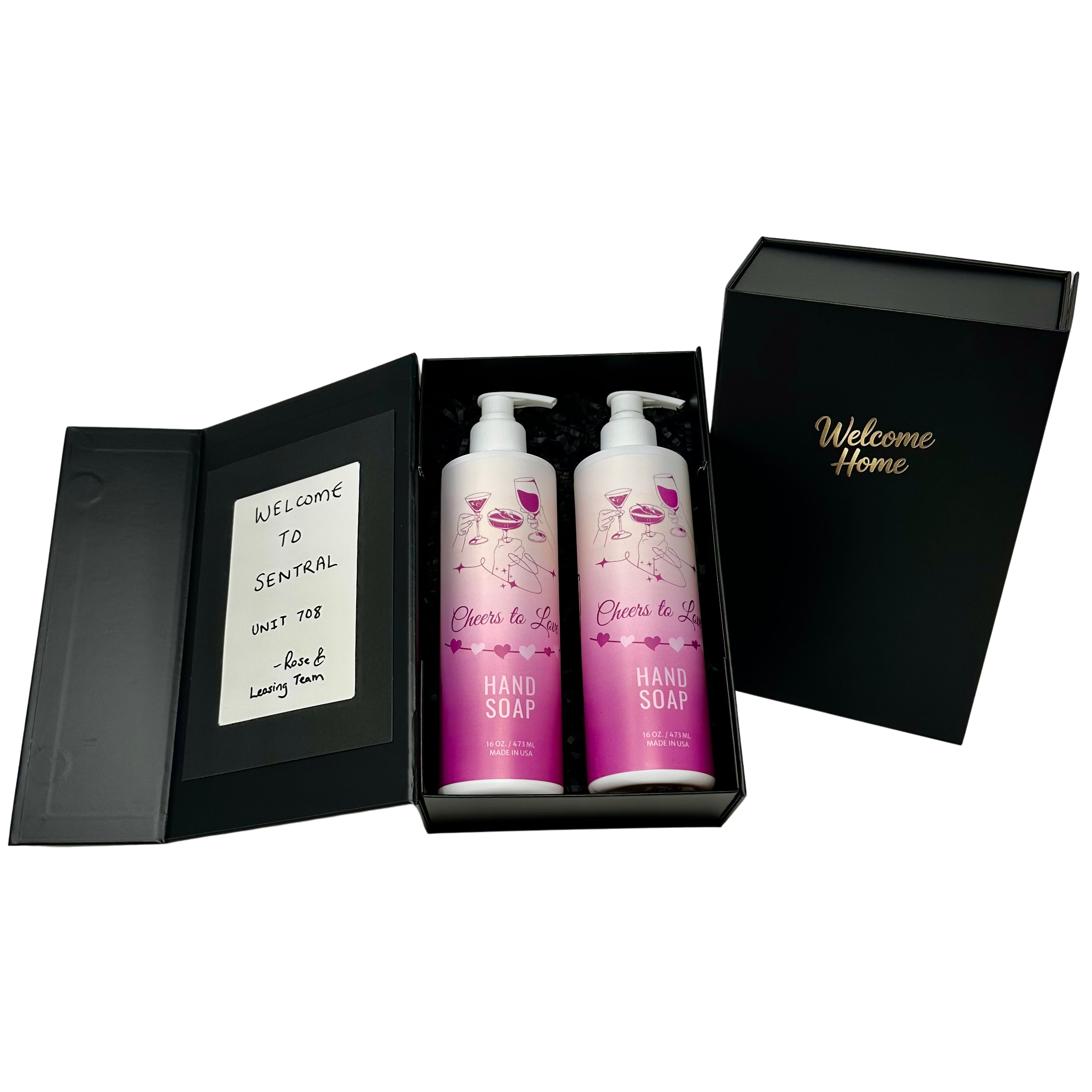 Custom Welcome Home Gift Box (House Warming, Realtor Gifts, Move-ins) | Branded Magnetic Gift Box | 2 x 16 oz. Recyclable HDPE Bottles with Pumps | Made in the USA | Spa Quality Formulas | Paraben Free, Sulfate Free, Cruelty Free