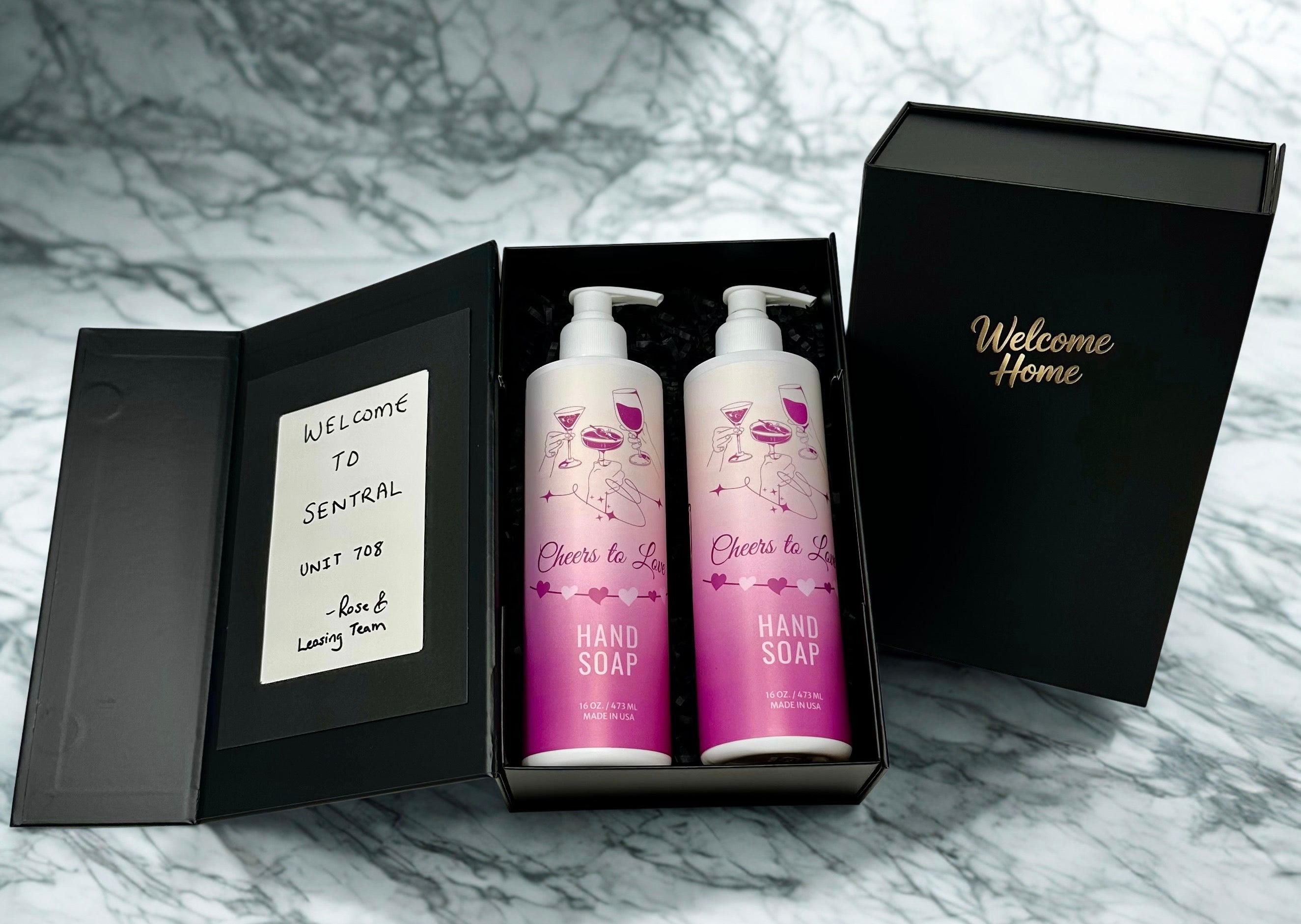 Custom Welcome Home Gift Box (House Warming, Realtor Gifts, Move-ins) | Branded Magnetic Gift Box | 2 x 16 oz. Recyclable HDPE Bottles with Pumps | Made in the USA | Spa Quality Formulas | Paraben Free, Sulfate Free, Cruelty Free